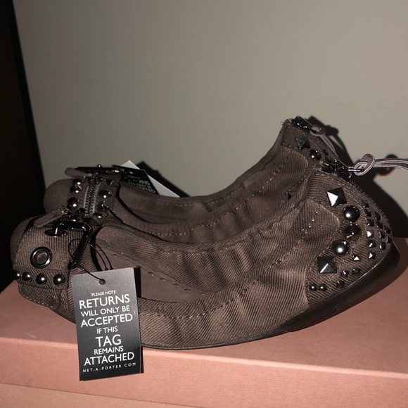 Miu Miu Brown Flats with Studs - Picture 2 of 5